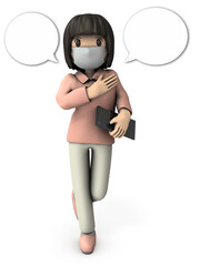 安心感のある女性ヘルパーさん。白バック。3Dレンダリング。