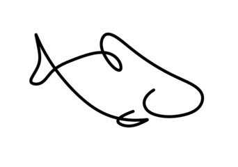 Black silhouette of fish as line drawing on white background. Vector