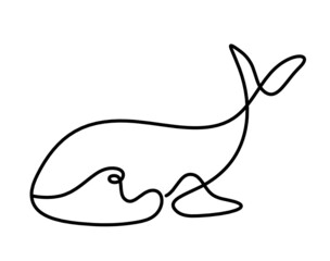 Obraz na płótnie Canvas Black silhouette of fish as line drawing on white background. Vector