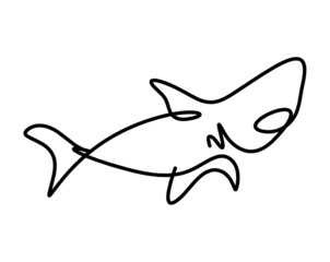 Black silhouette of fish as line drawing on white background. Vector