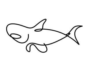 Black silhouette of fish as line drawing on white background. Vector