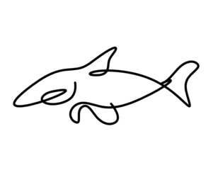 Black silhouette of fish as line drawing on white background. Vector