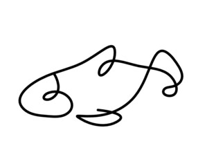 Black silhouette of fish as line drawing on white background. Vector
