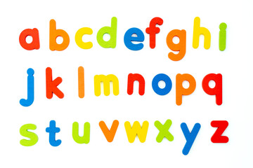 Naklejka premium colorful wood abc letters isolated on white