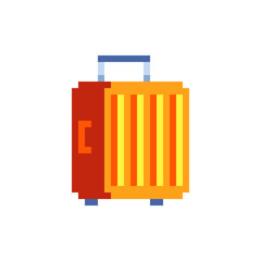 Luggage suitcase icon. Travel bag. Pixel art style. Mobile apps design. Isolated abstract vector illustration.