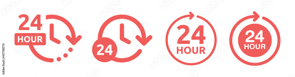 Aufkleber 24 hour call center support vector icon set. Service operating round clock symbol