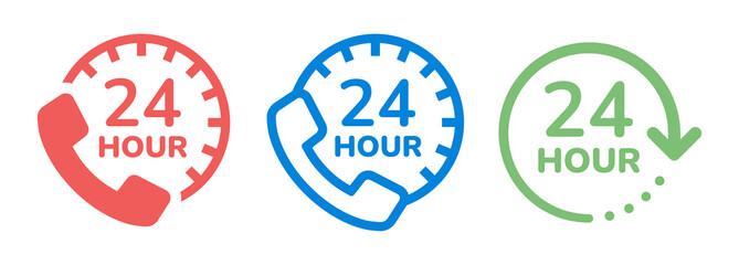 24 hour customer phone service icon set. Vector illustration