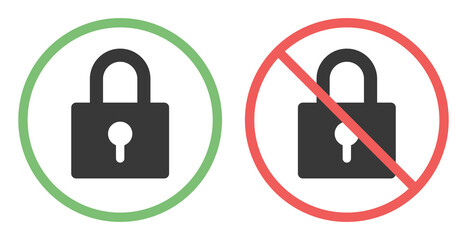 Locked prohibited sign. Padlock on circle round vector illustration.