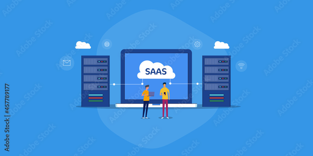 Sticker saas technology, cloud computing, it expert people managing web hosting server security, network con
