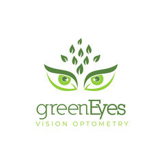 green eyes vision optometry logo, leaves eye look vector