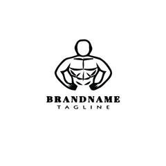 bodybuilding pose logo cartoon icon design template black isolated vector cute