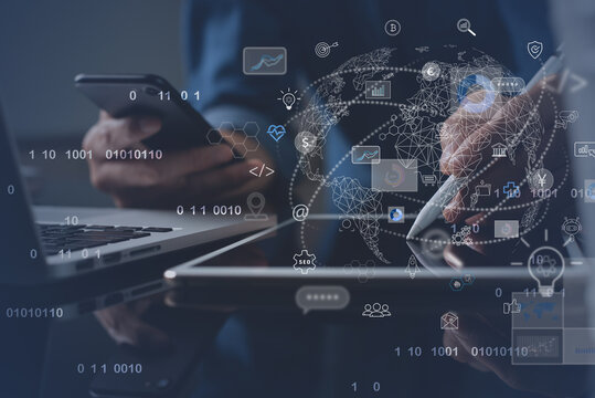 Digital software technology development concept, AI artificial intelligence, global business, IoT Internet of Things - Powered by Adobe