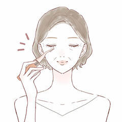 ホットビューラーでまつ毛をカールさせる中年女性