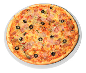 Fresh pizza isolated on white background. Original italian classic delicious pizza. Menu italin food traditional cuisine