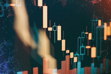indicators including volume analysis for professional technical analysis on the monitor of a...