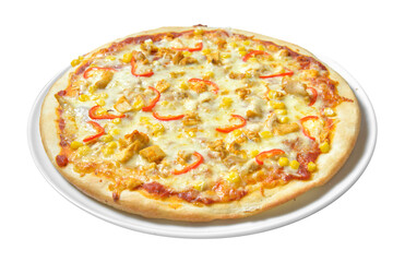 Fresh pizza isolated on white background. Original italian classic delicious pizza. Menu italin food traditional cuisine