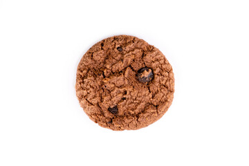 Delicious tasty snack of brown cookies with chocolate chip isolated on white background