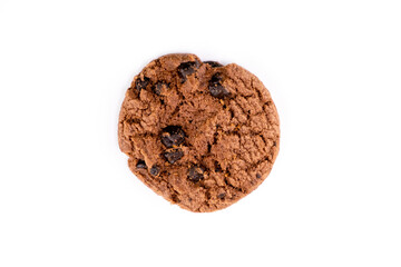 Delicious tasty snack of brown cookies with chocolate chip isolated on white background