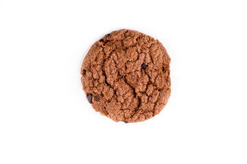 Delicious tasty snack of brown cookies with chocolate chip isolated on white background