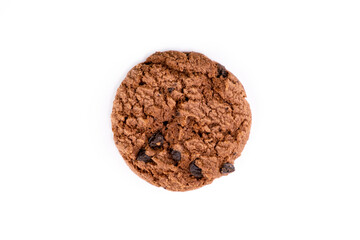Delicious tasty snack of brown cookies with chocolate chip isolated on white background