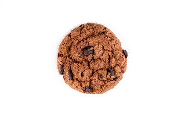 Delicious tasty snack of brown cookies with chocolate chip isolated on white background