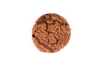 Delicious tasty snack of brown cookies with chocolate chip isolated on white background