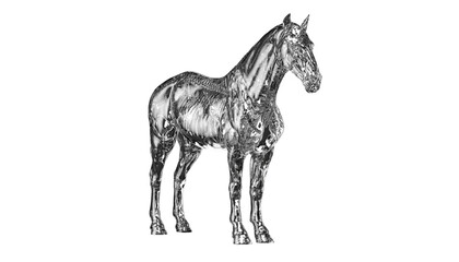 Transparent crystal horse with visible skeleton, 3d rendering, 3d illustration