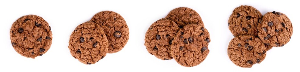 Delicious tasty snack of brown cookies with chocolate chip isolated on white background