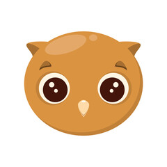Cute owl head on a white background. Children's illustration of an animal in a cartoon style.
