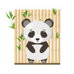 Cute panda on a bamboo background in a cartoon style.