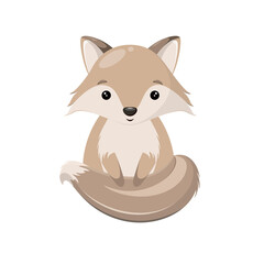 Cute wolf on a white background. Children's illustration of an animal in a cartoon style.
