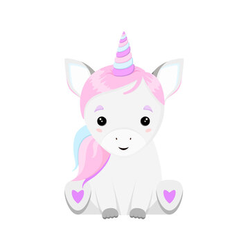 Cute unicorn on a white background. Children's illustration of an animal in a cartoon style.