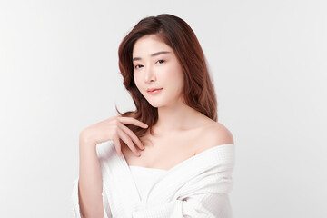 Beautiful young asian woman with clean fresh skin on white background, Face care, Facial treatment, Cosmetology, beauty and spa, Asian women portrait.