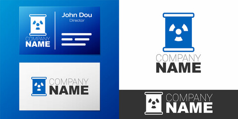 Logotype Radioactive waste in barrel icon isolated on white background. Toxic refuse keg. Radioactive garbage emissions, environmental pollution. Logo design template element. Vector