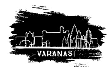 Varanasi India City Skyline Silhouette. Hand Drawn Sketch.