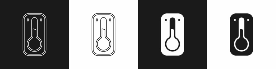 Set Coffee thermometer icon isolated on black and white background. Vector