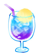 クリームソーダの水彩イラスト　青と紫　グラデーション