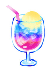クリームソーダの水彩イラスト　ピンクと青　グラデーション