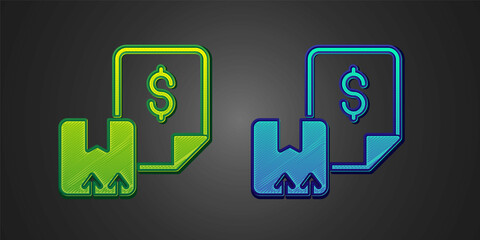 Green and blue Waybill icon isolated on black background. Vector