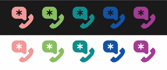 Set Telephone with emergency call 911 icon isolated on black and white background. Police, ambulance, fire department, call, phone. Vector