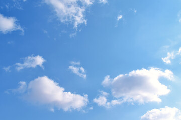 White clouds with blue sky in a sunny day. Pastel colour of sky in the morning. Concept of new life beginning, freedom of life and peaceful.