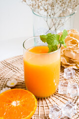 Orange juice is a detox and healthy drink. Copy space photo for the concept of healthy, food dietary, eating and drinking for mindful.