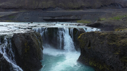 Naklejka premium Sigöldufoss Waterfall in Icealand aerial view , September, 2021 