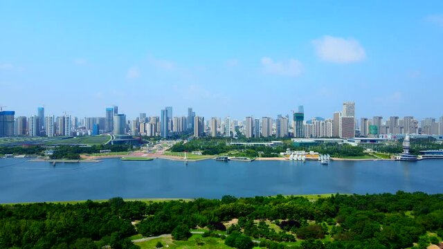 Aerial photography of Rizhao city scenery in China