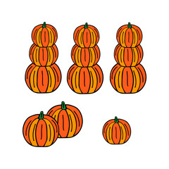 Beautiful fun orange pumpkins like snowmen for holiday halloween isolated on a white background