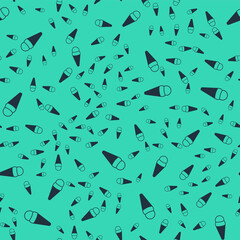 Black Ice cream in waffle cone icon isolated seamless pattern on green background. Sweet symbol. Vector