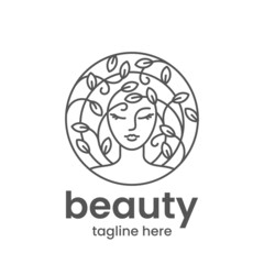 Organic Beauty emblem template. Hair salon or beauty salon logo design template. Abstract woman face with leaves. Stock vector illustration.