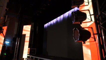 Backsatage atmosphere before the show. Stage is flooded light. Amazing abstractive loop on the big LED screen.