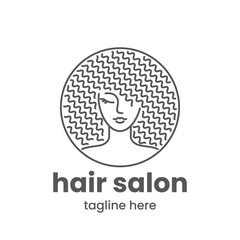 Hair salon logo template. Abstract woman with curly hair in one color. Stock vector illustration.