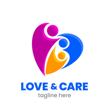 Love And Care Logo Template. Abstract Family In Heart Shape. Colorful Emblem. Stock Vector Illustration.